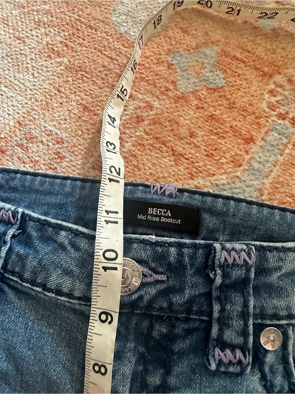 True Religion Becca Super T Stitch Water Dock Bootcut Jeans purple stitch sz 30 - Picture 7 of 11